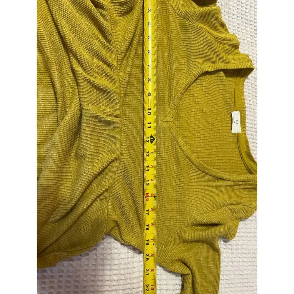 Anthropologie T.La V Neck Ribbed Babydoll Long Sleeve Top Citron Yellow Green XS - Picture 6 of 15